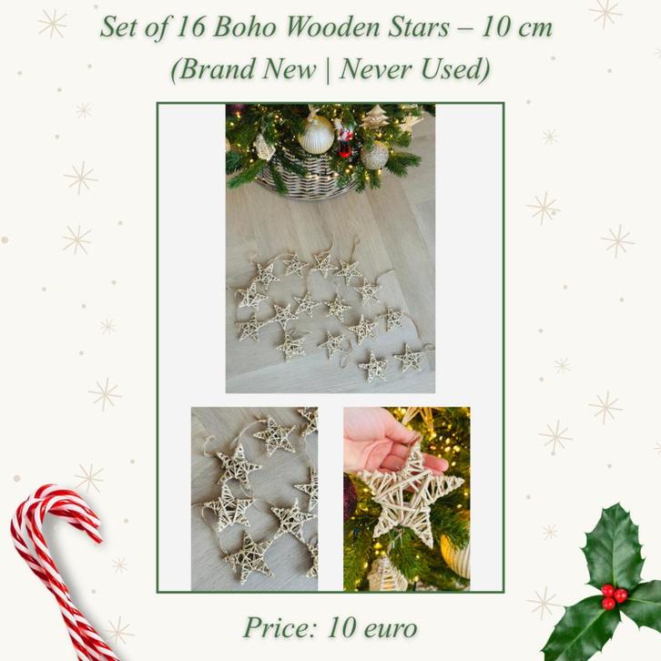 Set of 16 Boho Wooden Stars – 10 cm (Brand New | Never Used), Diversen, Kerst, Ophalen of Verzenden