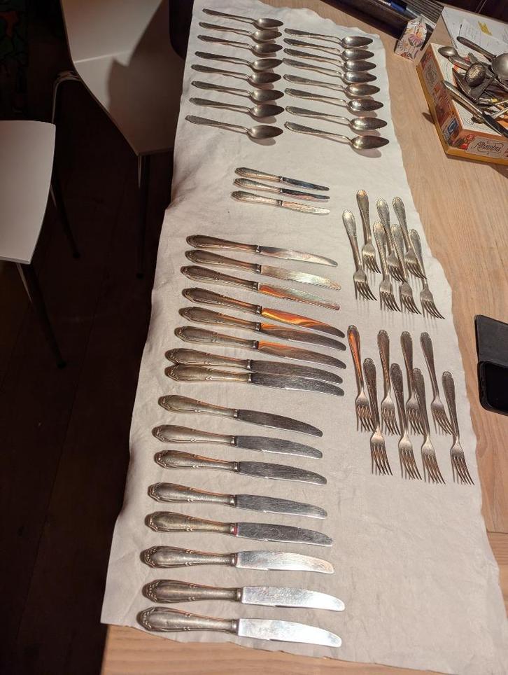 Gero 90 verzilverd bestek 63 delig, Huis en Inrichting, Keuken | Bestek, Gebruikt, Bestekset, Zilver, Ophalen