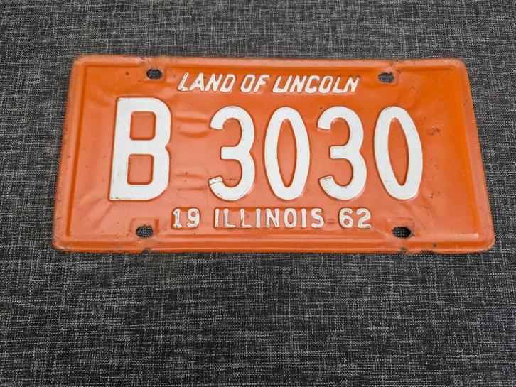Kentekenplaat Illinois USA 1962 nummerbord Nummerplaat, Verzamelen, Automerken, Motoren en Formule 1, Auto's, Ophalen of Verzenden