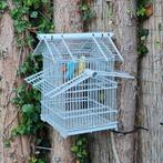 Brocante houten vogelkooi met vogels/parkieten, Ophalen