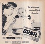 Retro reclame 1957 Sunil wasmiddel baby gaat dineren, Verzamelen, Ophalen of Verzenden