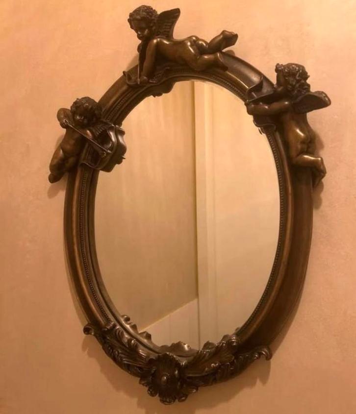 Spiegel met Engeltjes gepattineerd, Huis en Inrichting, Woonaccessoires | Spiegels, Gebruikt, Minder dan 50 cm, Minder dan 100 cm