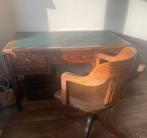 Vintage houten bureau met draai bureaustoel te koop, Huis en Inrichting, Bureaus, Ophalen, Gebruikt, Bureau