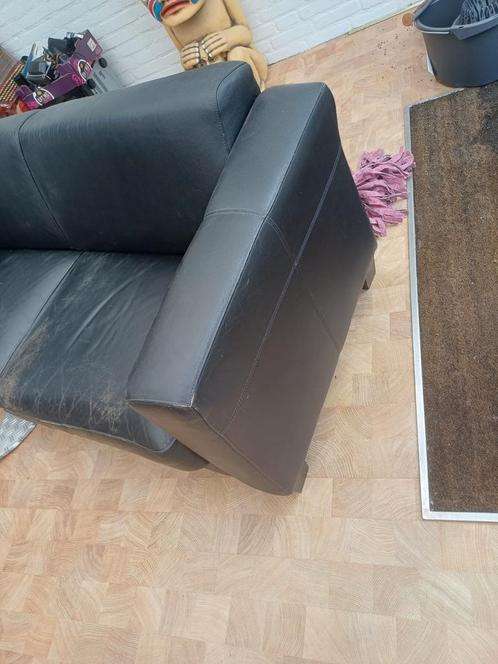 Zwart Leer bankstel 2 zits 180 centimeter x 80 centimer, Huis en Inrichting, Banken | Bankstellen, Ophalen