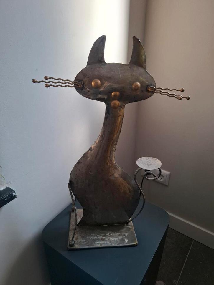 Metalen Kat Sculptuur, Tuin en Terras, Tuinbeelden, Zo goed als nieuw, Dierenbeeld, Metaal, Ophalen of Verzenden
