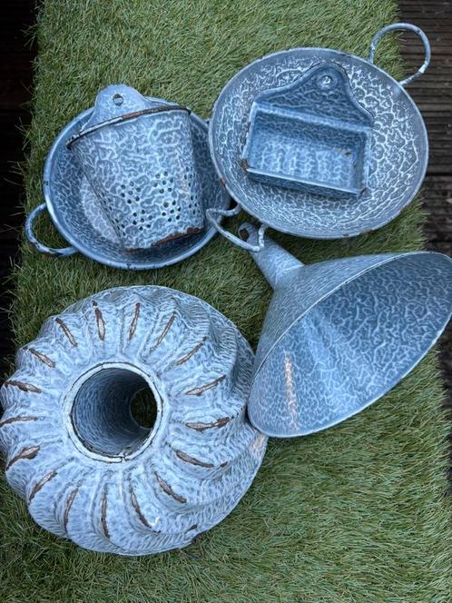 Emaille grijs gewolkt Brocante, Antiek en Kunst, Antiek | Emaille, Ophalen of Verzenden