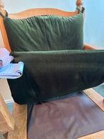 Houten Fauteuil met Groene Velvet Bekleding, Huis en Inrichting, Fauteuils, Ophalen, Gebruikt, Minder dan 75 cm, 50 tot 75 cm