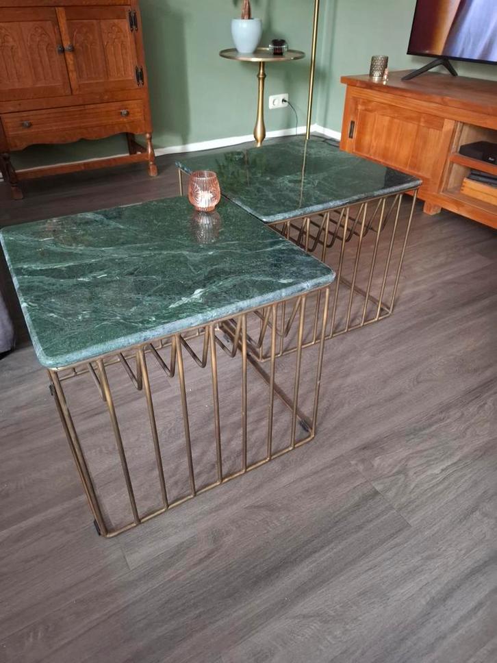 Groene marmeren vierkante salontafels Goossens - als nieuw!, Huis en Inrichting, Tafels | Salontafels, Zo goed als nieuw, Minder dan 50 cm