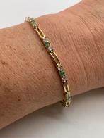 K507 Prachtige zilveren armband goudkleur met saffier, Goud, Met edelsteen, Ophalen of Verzenden, Zilver