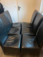 6 Zwarte leren eetkamerstoelen (opknapper), Huis en Inrichting, Stoelen, Ophalen, Gebruikt, Zwart, Leer