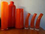 6x glazen vaas gekleurd glas fel oranje vaasje vazen vaasjes, Oranje, Ophalen of Verzenden, Minder dan 50 cm, Glas
