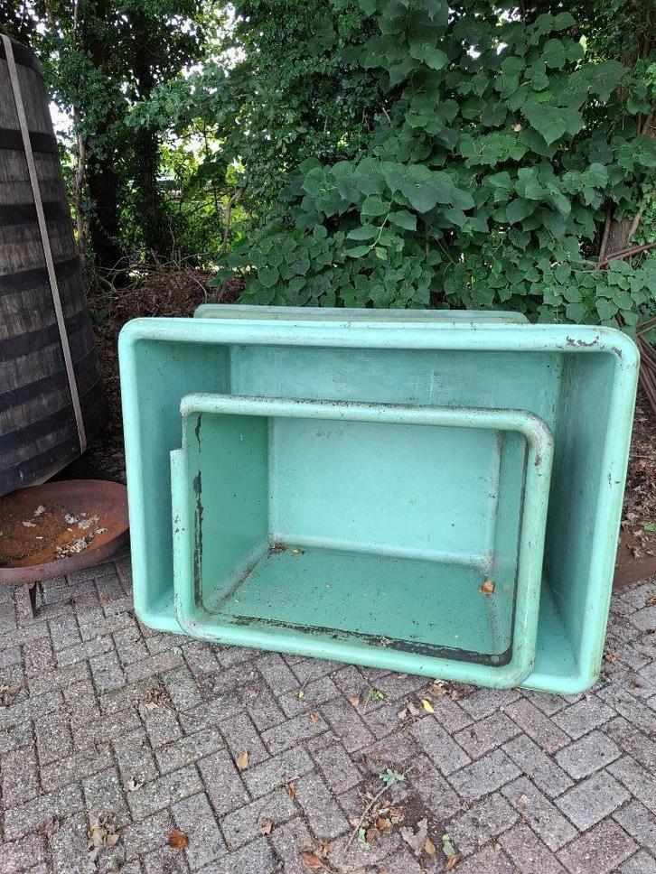 Groene kunststof bakken / vijver / kooivijver / (buiten)bad, Tuin en Terras, Waterpartijen en Fonteinen, Gebruikt, Overige typen