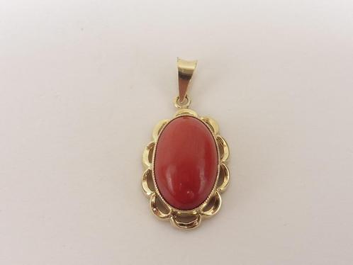 Gouden hanger met bloedkoraal                             G8, Sieraden, Tassen en Uiterlijk, Kettinghangers, Gebruikt, Goud, Rood
