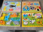 4 houten puzzels, Kinderen en Baby's, Speelgoed | Kinderpuzzels, Ophalen, Minder dan 10 stukjes, Gebruikt, 6 maanden tot 2 jaar