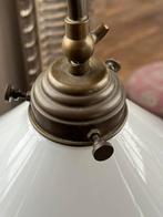 Schitterende oude messing tafellamp, notarislamp glas 66 cm, Ophalen