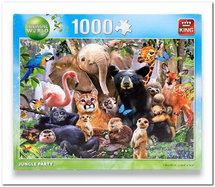 Jungle Party ~ King - 1000 Stukjes, Hobby en Vrije tijd, Denksport en Puzzels, Zo goed als nieuw, Legpuzzel, 500 t/m 1500 stukjes