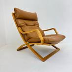 Vintage Cognac Lederen Fauteuil Jaren 70, Huis en Inrichting, Fauteuils, Gebruikt, Stoel, Stoel, 75 tot 100 cm