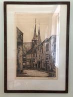 ‘Oud straatje in Deventer’ ets C.M. Van der Woerd., Antiek en Kunst, Ophalen of Verzenden