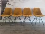Set van 4 okergele/'gouden' stoelen (velvet), Huis en Inrichting, Stoelen, Ophalen, Gebruikt, Overige kleuren, Metaal