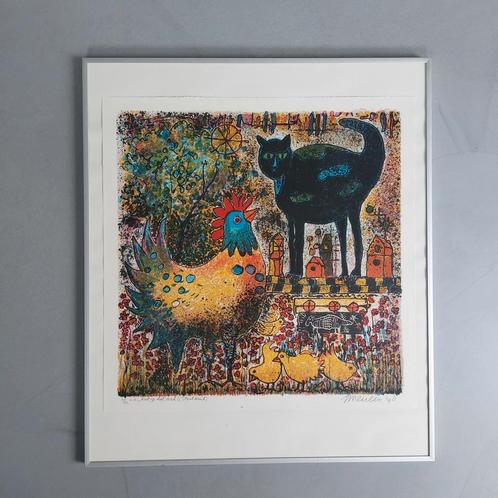 "Kat op het dak" van Jan van der Meulen, Antiek en Kunst, Kunst | Litho's en Zeefdrukken, Ophalen
