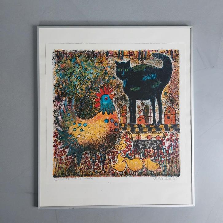 "Kat op het dak" van Jan van der Meulen, Antiek en Kunst, Kunst | Litho's en Zeefdrukken, Ophalen