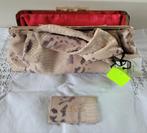 Elaine Turner clutch slangenprint met strik & spiegeltje, Ophalen of Verzenden, Zo goed als nieuw, Beige, Avondtasje
