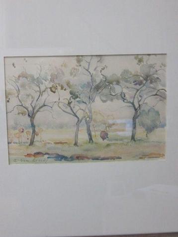 Aquarel - Boomgaard -, A van Lierop beschikbaar voor biedingen