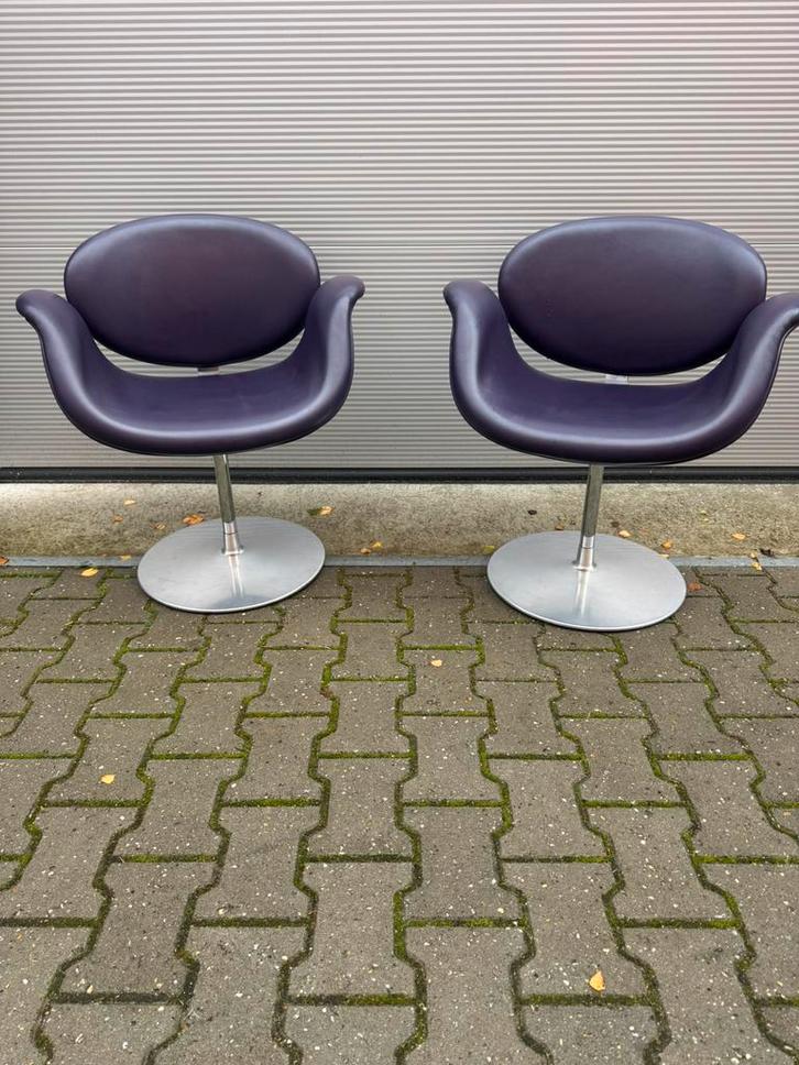 Artifort Little Tulip stoel van Pierre Paulin, Huis en Inrichting, Stoelen, Zo goed als nieuw, Twee, Hout, Kunststof, Leer, Metaal
