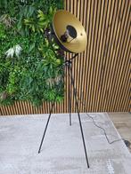 Industriële driepoot vloerlamp, zwart met goud, Ophalen, Zo goed als nieuw, Metaal, 150 tot 200 cm