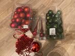 traditionele kerstballen, pieken en slinger in groen/rood, Ophalen of Verzenden, Zo goed als nieuw