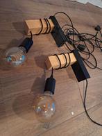 2 Stoere Wandlampen Hout & Zwart Metaal, Huis en Inrichting, Lampen | Wandlampen, Ophalen, Zo goed als nieuw, Metaal, Industrieel