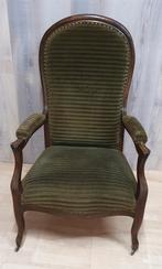 Voltaire stoel van hout met groene bekleding, Ophalen