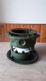 EMAILLE DONKER GROEN 3 PITS PETROLEUMSTEL MERK BECCON., Antiek en Kunst, Antiek | Emaille, Ophalen of Verzenden