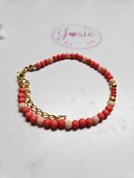 Koraal en gouden kralen armband #17, Ophalen, Overige materialen, Nieuw, Met bedels of kralen