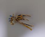Goudkleurige broche vogel met blauw met takje in de bek, Verzenden, Nieuw, Blauw, Overige materialen