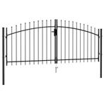Poort met puntige bovenkant dubbel 3x1,25 m staal zwart, Tuin en Terras, Tuinpoorten, Verzenden, 100 tot 150 cm, Schuifpoort, Nieuw