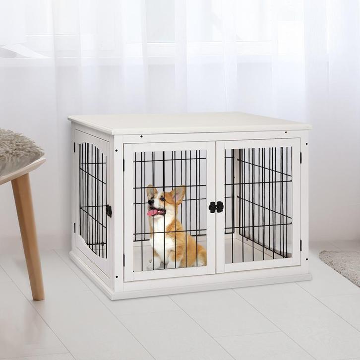 Honden Bench met 2 deuren WIT, Dieren en Toebehoren, Hondenbenches, Nieuw, Verzenden