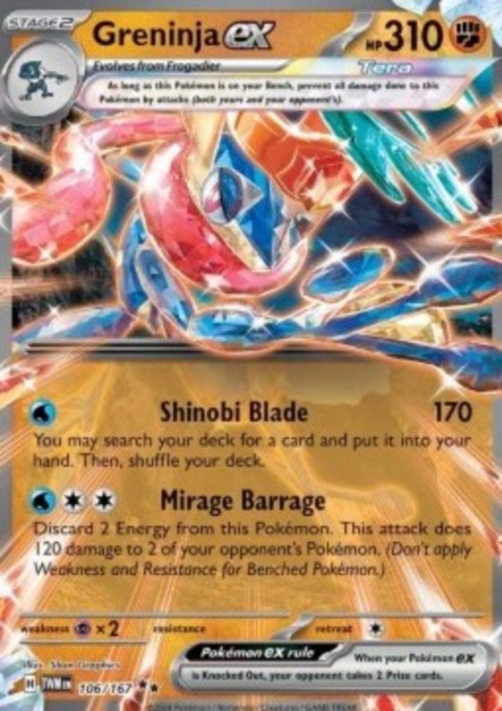 Greninja ex #106 - TWM -Twilight Masquerade, Hobby en Vrije tijd, Verzamelkaartspellen | Pokémon, Zo goed als nieuw, Verzenden