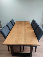 Houten eettafel met 6 stoelen, Huis en Inrichting, Vijf personen of meer, Rechthoekig, Nieuw, 200 cm of meer