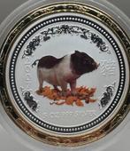 5oz lunar 1 year of the pig 2007 color - golden ring, Ophalen of Verzenden, Zilver