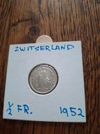 Zilveren 1/2 Zwitserse frank 1952, Postzegels en Munten, Ophalen of Verzenden, Overige waardes, Losse munt, Zilver