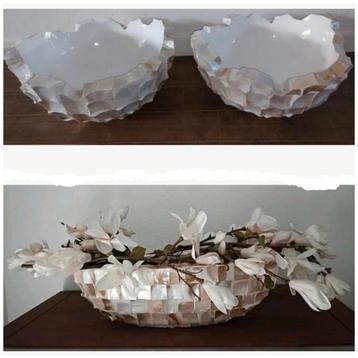 schelpenvaas ovaal, magnolia kunst ➕ 2 bowl schelpen vazen beschikbaar voor biedingen