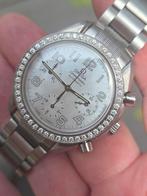 Omega Speedmaster factory briljanten bezel m.o.p, Overige merken, Leer, Staal, Polshorloge