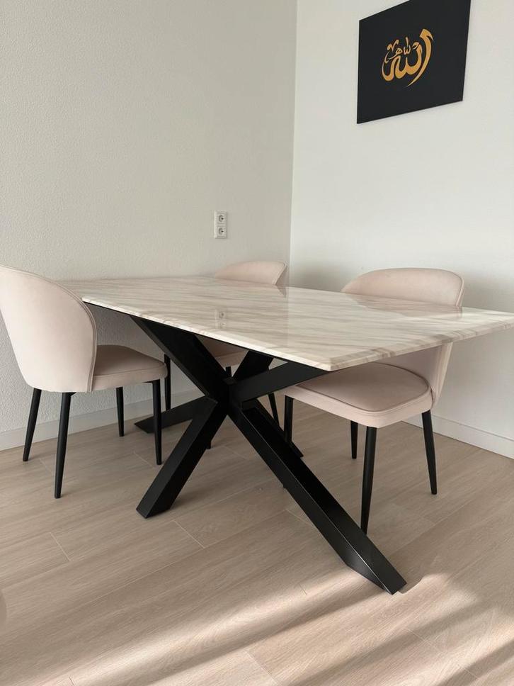 Marmeren Koffie- & Eettafel, beide en niet apart, Huis en Inrichting, Tafels | Eettafels, Zo goed als nieuw, 50 tot 100 cm, 100 tot 150 cm