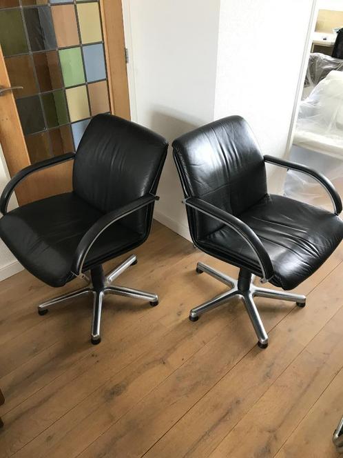 4 Artifort design stoel zwart leer vintage channel, Huis en Inrichting, Stoelen, Gebruikt, Eén, Leer, Zwart, Ophalen