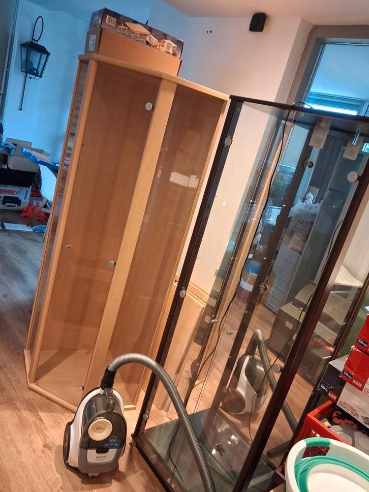 Vitrinekasten: Hoek, Bruin, Zwart (Uit Elkaar), Huis en Inrichting, Kasten | Vitrinekasten, Gebruikt, 200 cm of meer, 50 tot 75 cm