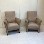 2 Prominent stoelen fauteuil leer & stof Prominent zgan !, Huis en Inrichting, Fauteuils, Gebruikt, Minder dan 75 cm, Klassiek landelijk