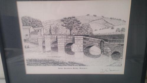 Gravure van de Holm Bridge in Bakewall, Engeland., Antiek en Kunst, Kunst | Etsen en Gravures, Ophalen of Verzenden