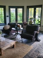 Antraciet Linnen Fauteuils - Set van 2, Huis en Inrichting, Fauteuils, Ophalen, Gebruikt, 75 tot 100 cm, Tijdloos