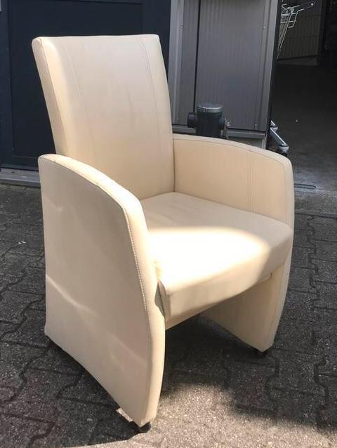 6x roomwitte / ecru leren stoelen verstelbaar op wieltjes, Huis en Inrichting, Stoelen, Ophalen